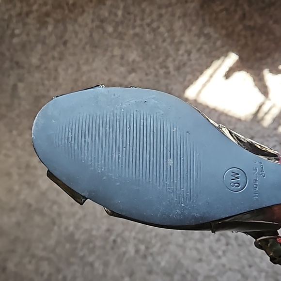 Madeline Stuart Wedge Pump Open Toe Shoes Size 8W Black - Picture 10 of 12